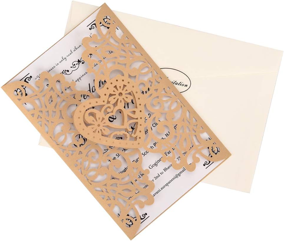 FOMTOR Gold Laser Cut Wedding Invitations Kits 50 Packs Laser Cut Wedding Invitations with Blank Printable Cards and Envelopes for Birthday Parties Baby Shower