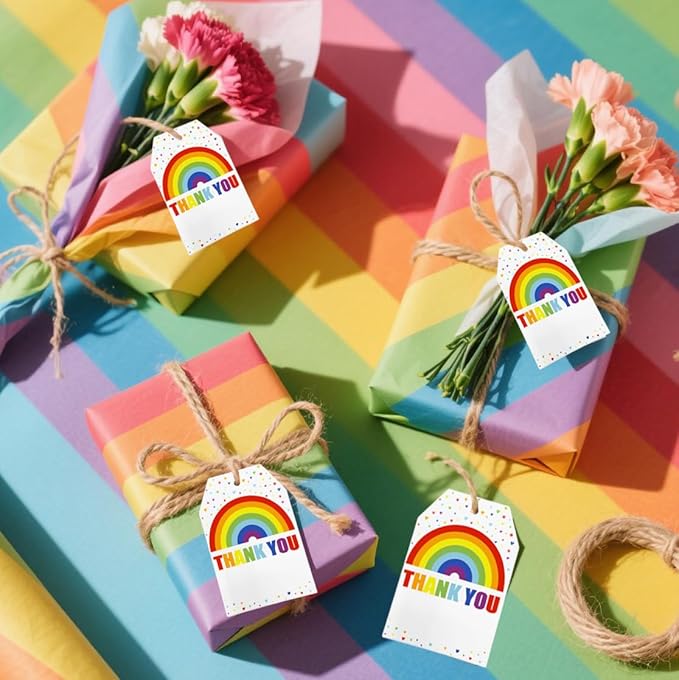 ASYEHJNR 100Pcs Rainbow Heart Gift Tags with String Large Thank You Gift Tags Presents with 65 FT Jute Twine Personalized Tags for Wedding Baby Shower Birthdays Party Gift Wrap Tags