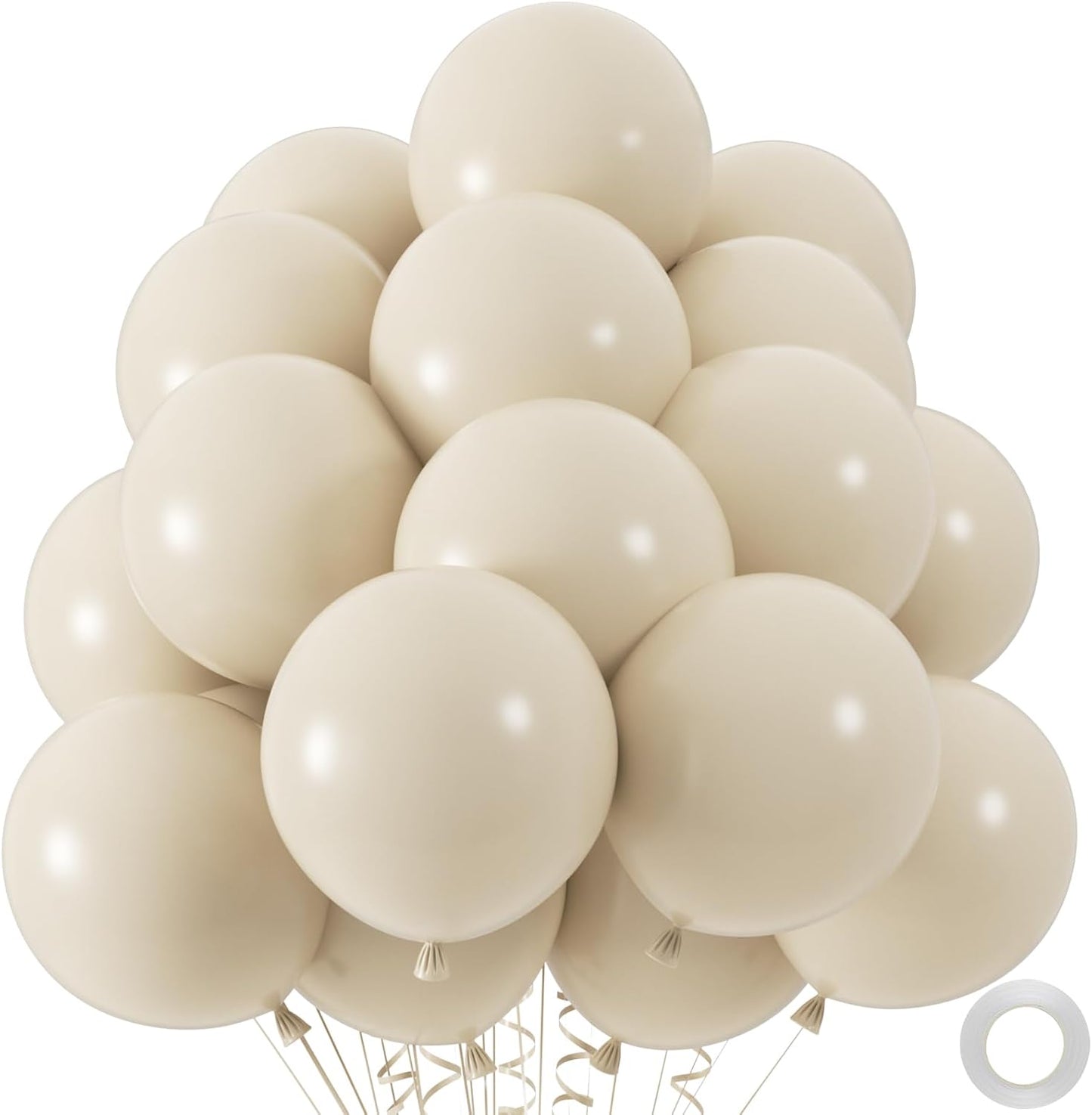 50pcs Sand White Balloons, 12inch White Sand Party Latex Balloon, Helium Ivory Balloons for Birthday Wedding Baby Shower Gender Reveal Party Decoration (with Ribbon & Glue)
