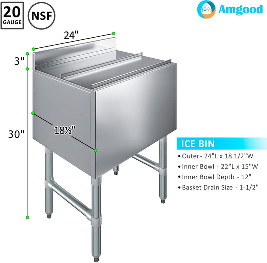 AmGood 18.5" x 24" x 33" Stainless Steel Ice Chest with Sliding Lid | Large Ice Bin | NSF