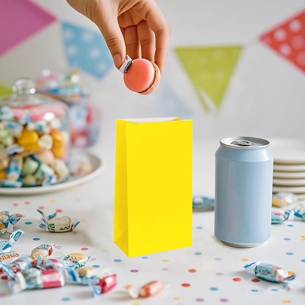 KEYYOOMY Yellow Paper Bags Small Yellow Paper Lunch Bags Party Favor Bag Goodie Bag for Wedding Birthday Party (72 CT, 3 Sizes)