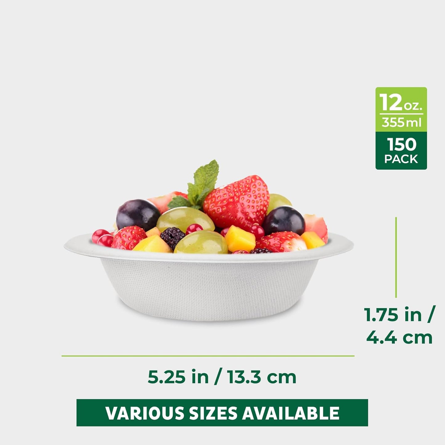 Freshware Paper Bowls - Disposable Soup Bowl, Biodegradable Sugarcane Fiber Serving Bowls - Heavy Duty Bagasse for Hot Food Plates - Microwave & Freezer Safe, Stackable Dinnerware - 150-Pack, 12 oz.