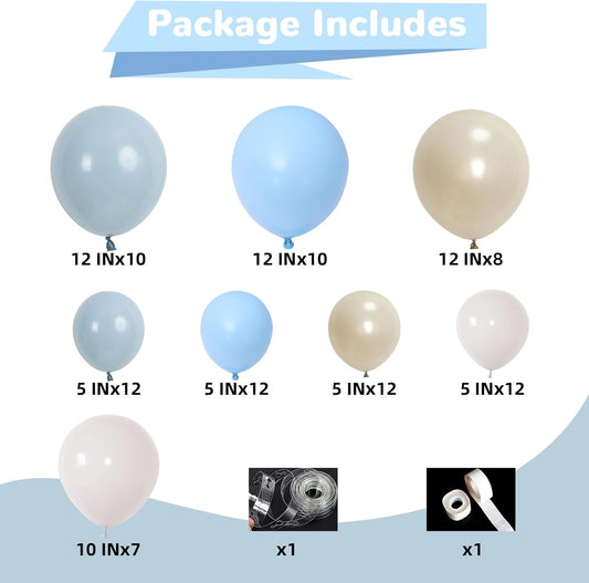 Dusty Blue Balloon Arch Kit Retro Slate Light Pastel Blue Beige Cream Sand White Neutral Party Balloons Garland Kit for Boys Bridal Baby Shower Gender Reveal Birthday Wedding Party Decorations