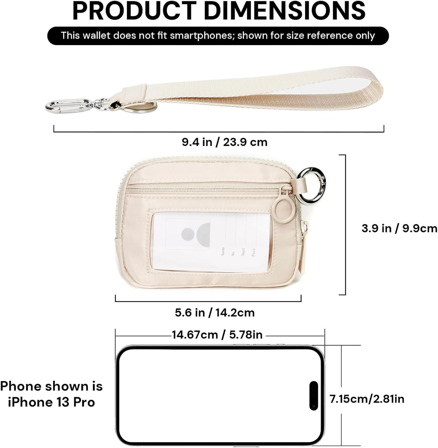 Beige Mini Zip Card Case for Women with Clear ID Window, Coin Purse, Lightweight Small Zipper Wallet,Portable Organizer
