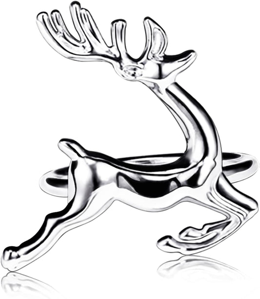 Legigo Set of 8 Christmas Deer Napkin Rings Set- Sliver Deer Xmas Napkin Ring Holders for Cloth Napkins, Christmas Holiday Party Dinner Table Decoration
