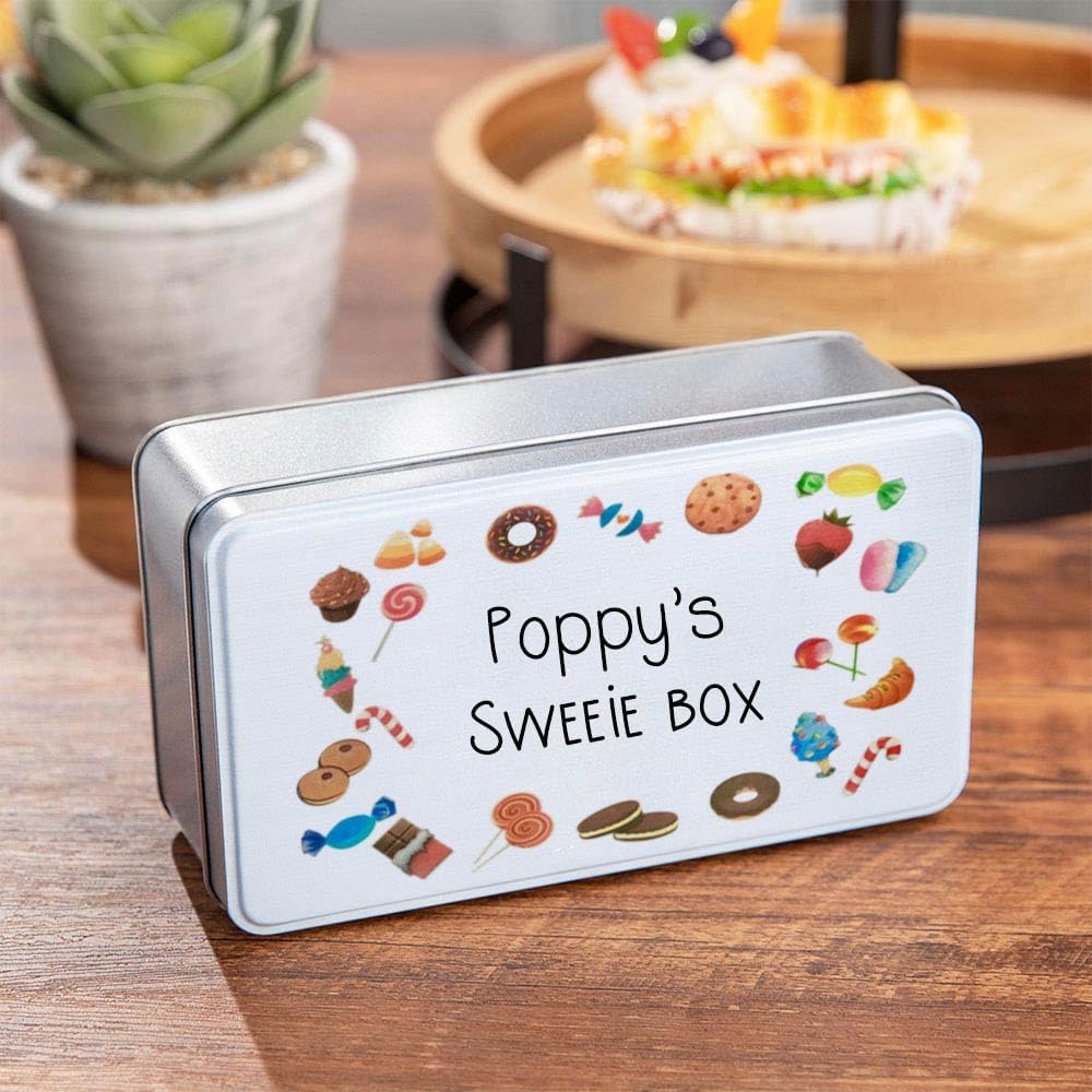Personalized Cute Cookie Jar Tin with Lid, Custom Metal Candy Biscuit Snack Chocolate Storage Box for Kids Family, Christmas Holiday Party Supplies (S, M, L)