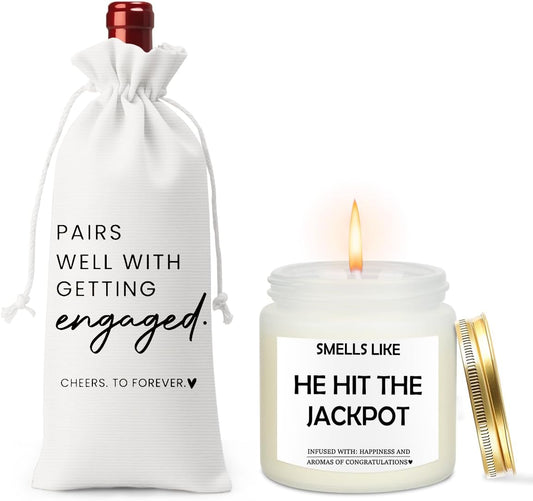 Engagement Gifts for Couples Her Engagement Party Decorations Gift for Couple Wine Bag Scented Candles Set Pairs Well with Getting Engaged Gifts Smell Like He Hit The Jackpot White Wine Bag