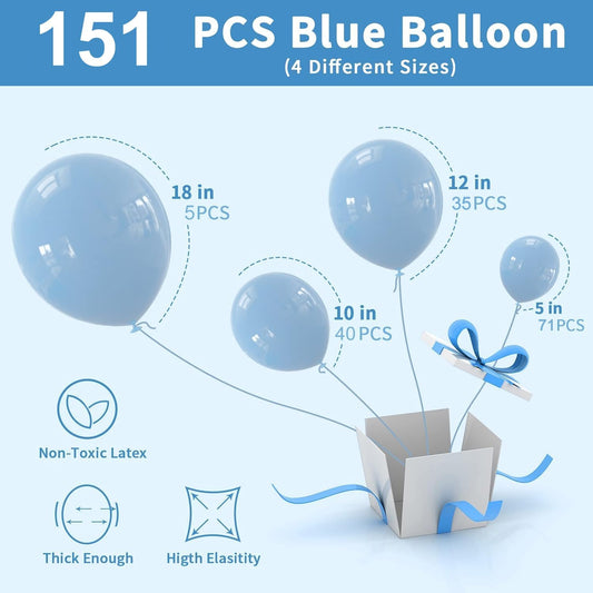 Labeol 151PCS Light Blue Balloons 18/12/10/5 Inch Blue Balloons Party Latex Balloons Garland Balloon Arch for Birthday Baby Shower Wedding Bachelorette Anniversary Halloween Decorations