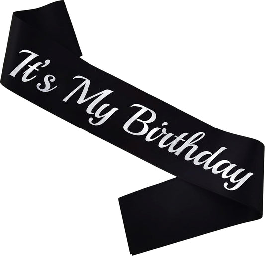 It's My Birthday Sash Black, Silver Foil Birthday Sash for Women or Men 16th 18th 21st 30th Bday Sash Gift Ideas Funny Birthday Party Decorations