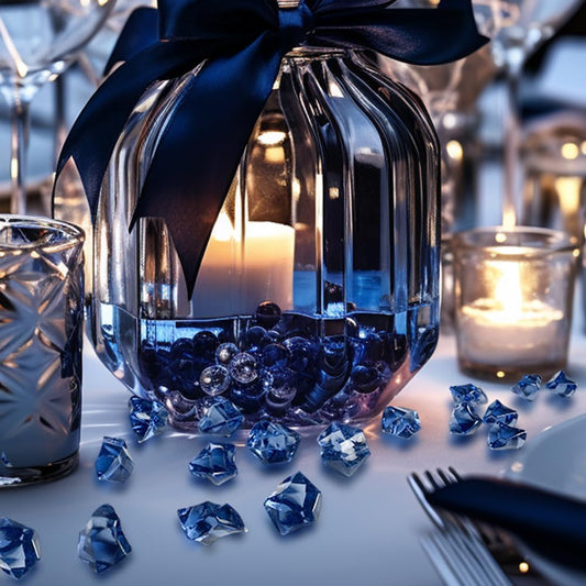 HappyFiller Fall Decoration Grey Blue Fake Crystal Dazzlers Acrylic Ice Rocks 160 PCS Faux Cubes Stones for Vase Fillers,Wedding Centerpieces,Party Decor,Table Scatter,Home Accents,14 OZ