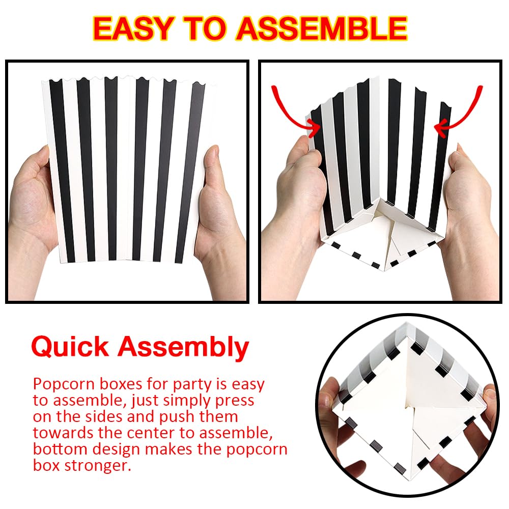20 Pcs Large Capacity Black Paper Popcorn Boxes, Disposable Popcorn Containers for Party(7.79 x 3.74inch)