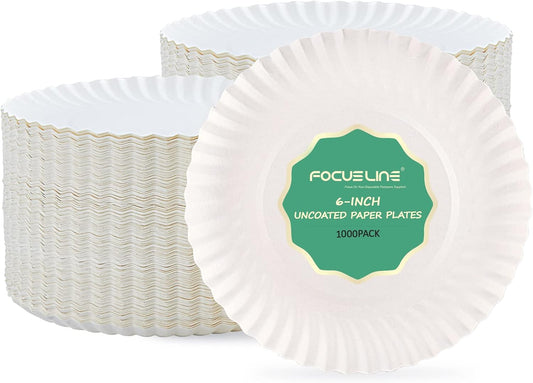 FOCUSLINE 6 Inch Paper Plates 1000 Count, White Paper Plates Uncoated, Everyday Disposable Dessert Plate 6" Small Plate Bulk 1000 Count