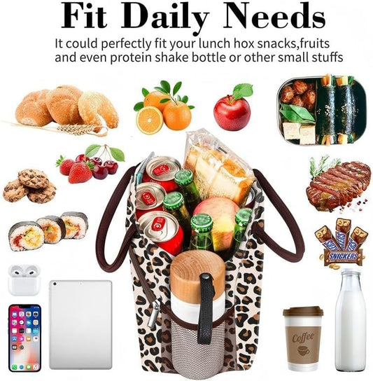 Coobiiya Lunch Bag box for Women, Small Cute Leakproof Lunch Pail Large Capacity Reusable Insulated Cooler Lunch Container for Work/Office/Picnic/Beach - leopard