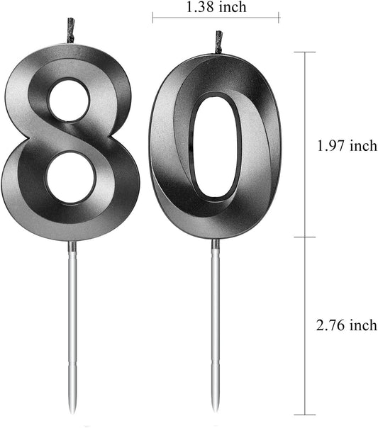 80th Birthday Candles for Cakes Numbers Candle Happy 80 Birthday 3D Designed Wedding Anniversary Party Cake Topper Decorations (80, Black)