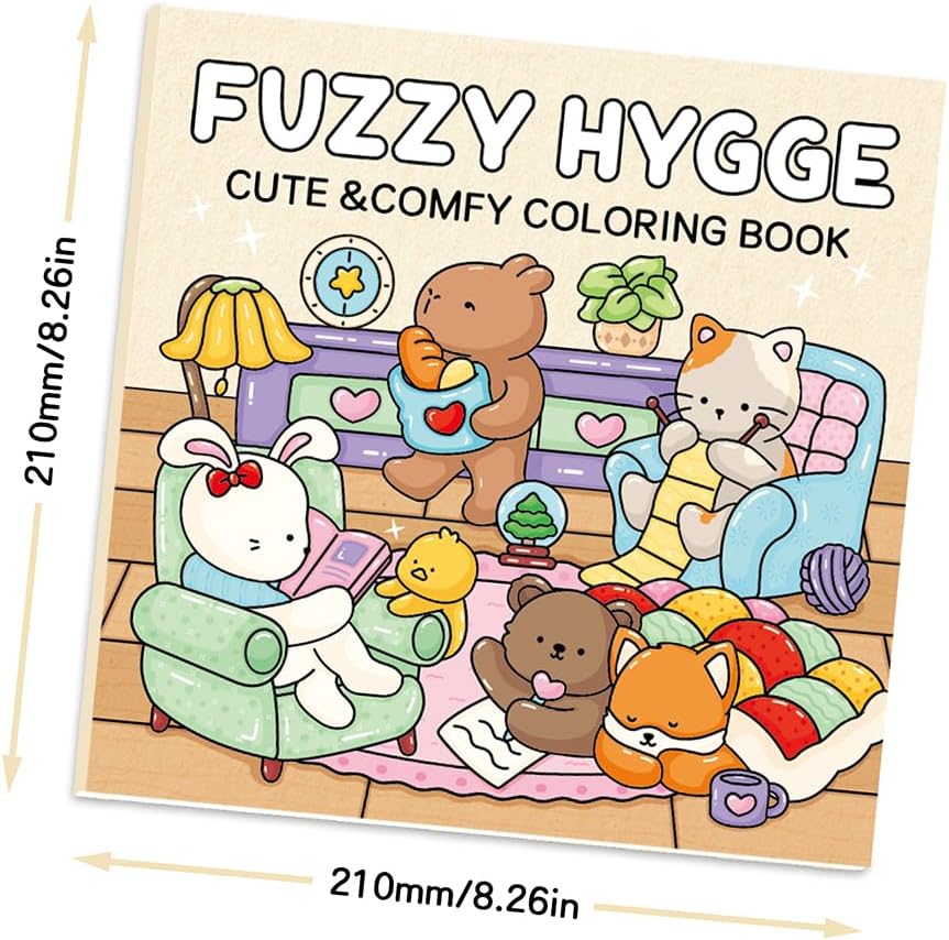 Adorable Coloring Book for Kids Ages 4–8: 40 Unique Single-Sided Pages to Prevent Bleed-Through | Thick Paper for Markers & Crayons | Screen-Free Learning Fun & Family Creative Gift (Fuzzy Hygge)