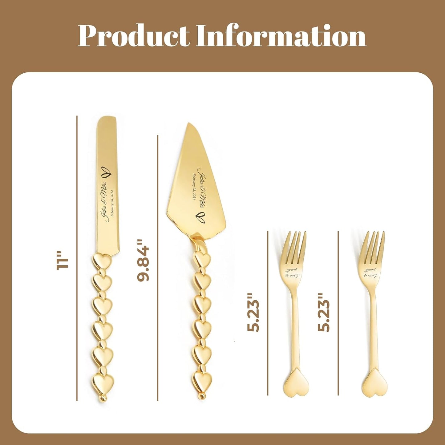 Personalized Wedding Cake Knife and Server Set Engraved Gold Cake Cutter Server Forks Custom Cake Cutting Set for Wedding Anniversary Engagement Birthday Gifts