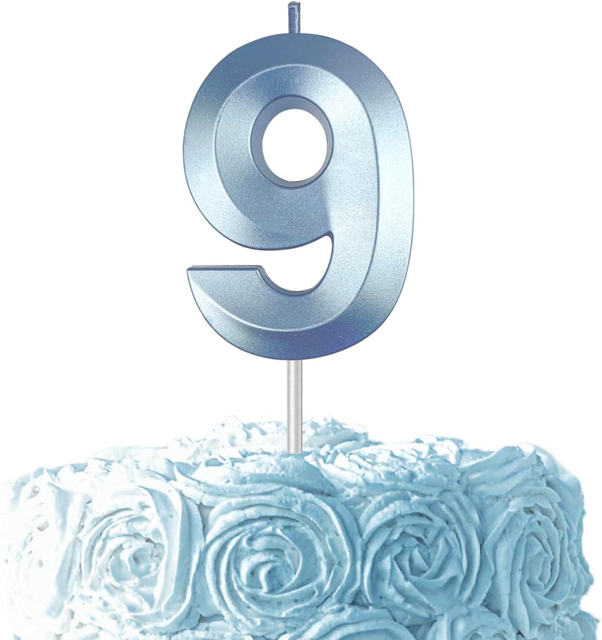 Blue Number 9 Candles, 3D Diamond 2.76 Inch Cake Topper Birthday Candles for Wedding Anniversary Cake Decorations, Happy Birthday Party Decorations