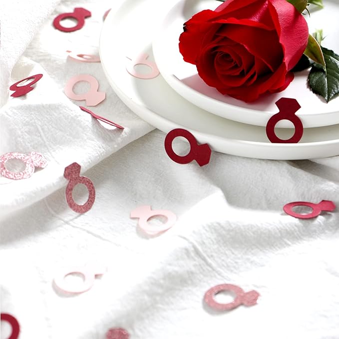 Engagement Bridal-Shower Decorations Ring Confetti -300pcs Rose Gold Pink Wine Red Confetti Glitter Sprinkles Paper Wedding Bachelorette Decorations Proposal Party Table Decor Panduola