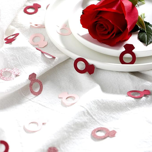 Engagement Bridal-Shower Decorations Ring Confetti -300pcs Rose Gold Pink Wine Red Confetti Glitter Sprinkles Paper Wedding Bachelorette Decorations Proposal Party Table Decor Panduola