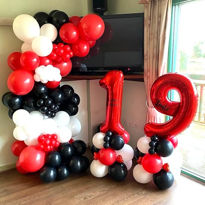 Red and Black Latex Balloons, 50Pcs 12inch Black Red White Party Balloons for Birthday,Wedding,Casino Party, Race Car Party,Valentine's Day Party Events Decorations