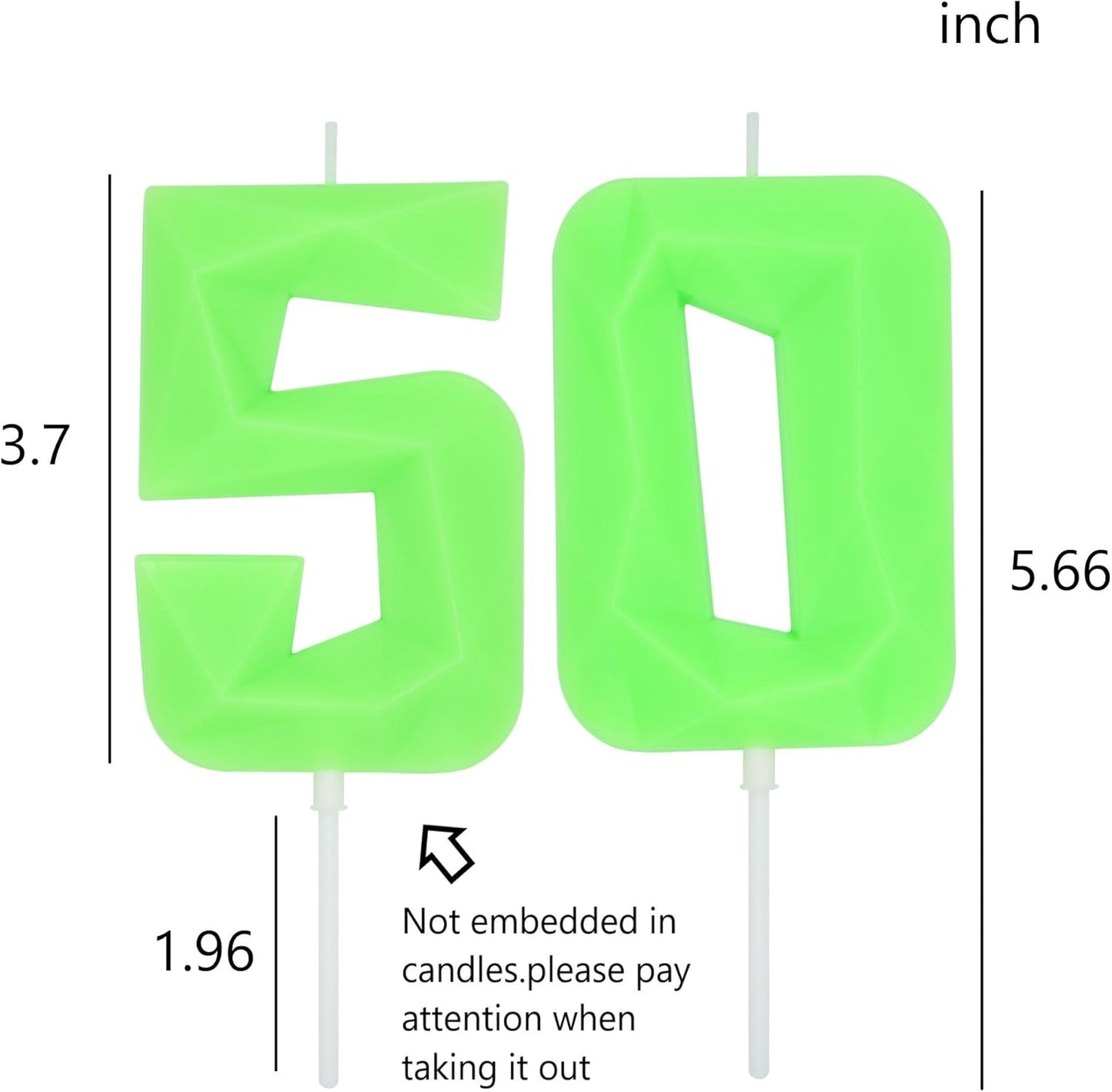 DERVENTA Large Birthday Candle Number 3D Luminous Green 3.7 inch Party Celebration Anniversary Decoration Cake Topper 1 Piece (Luminous Green Number 50)
