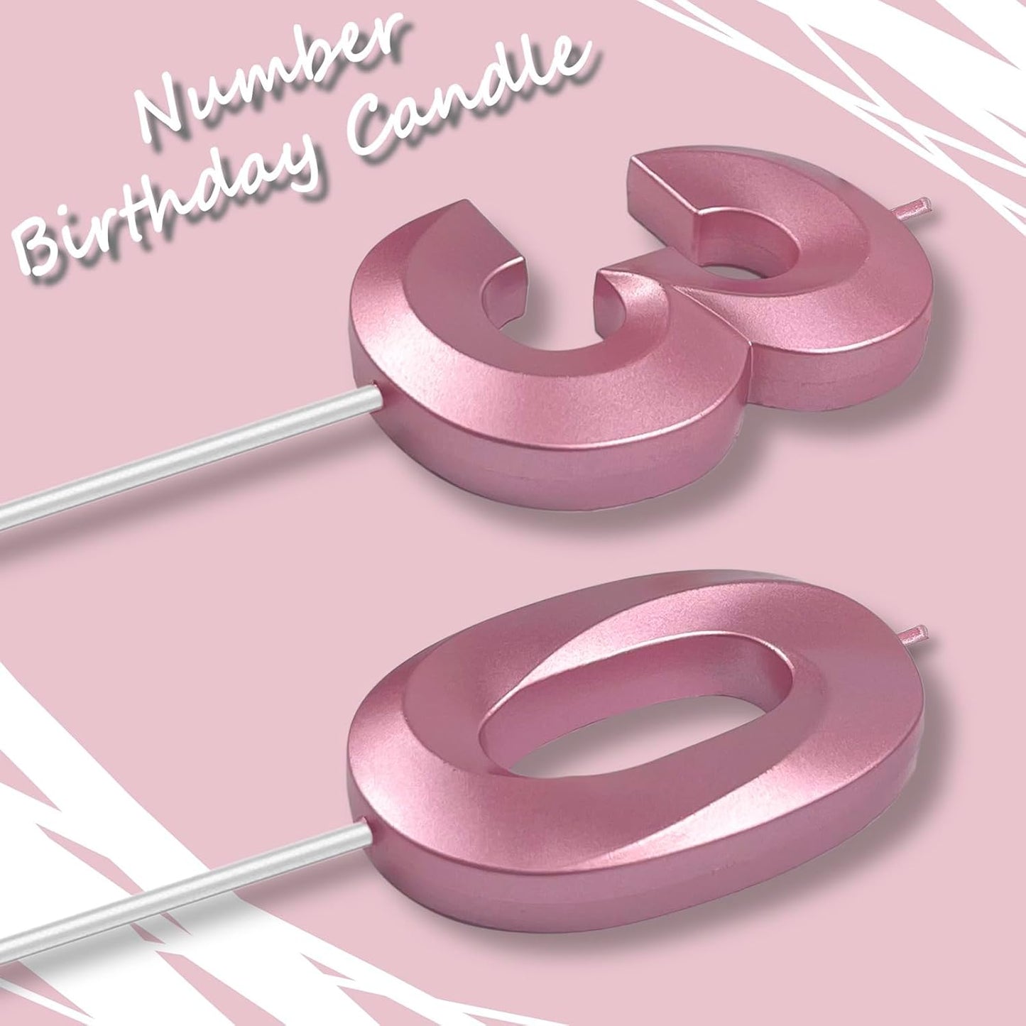 Pink Number 30 Candles, 3D Diamond 2.76 Inch Cake Topper Birthday Candles for Wedding Anniversary Cake Decorations, Happy Birthday Party Decorations