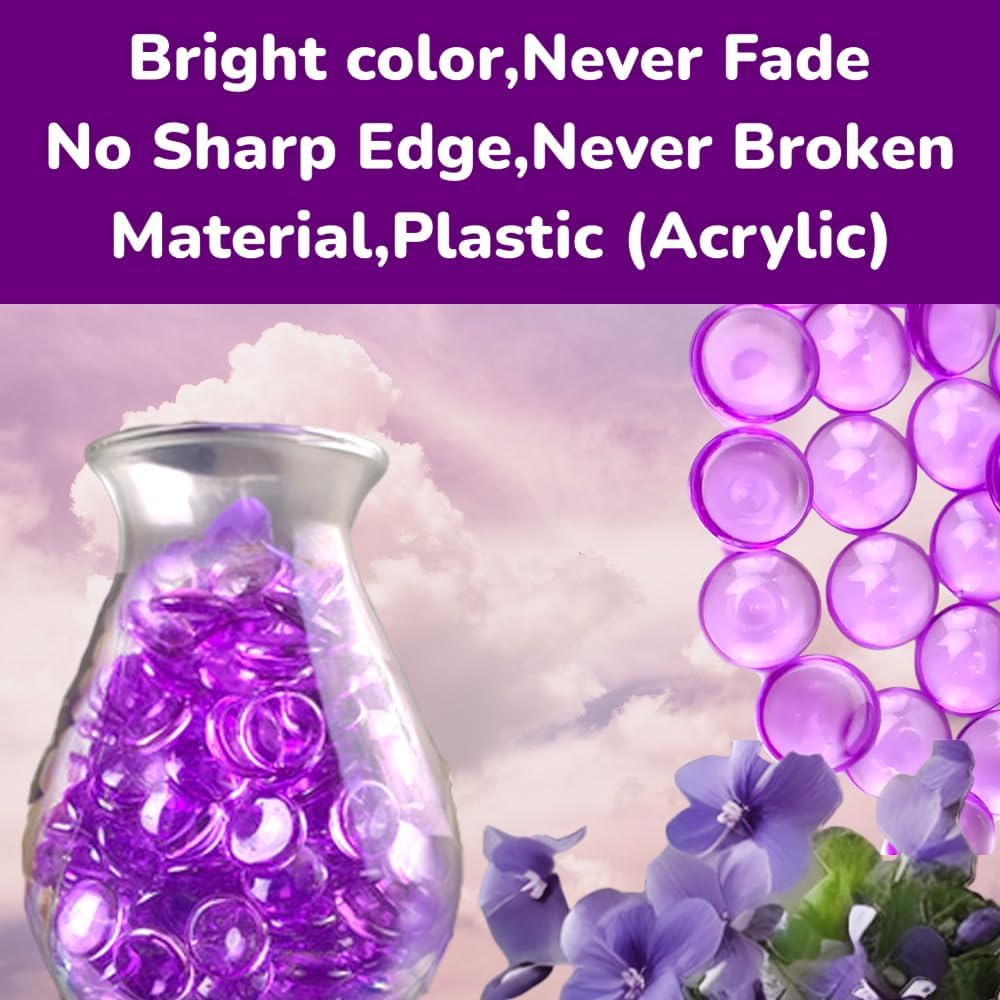 HappyFiller Fall Christmas Decor 630 PCS 0.6 inch Bright Purple Acrylic Flat Marbles No Broken Vase Fillers,Makeup Brush Holder Pebbles,Wedding Centerpieces Party Confetti,Home Accents