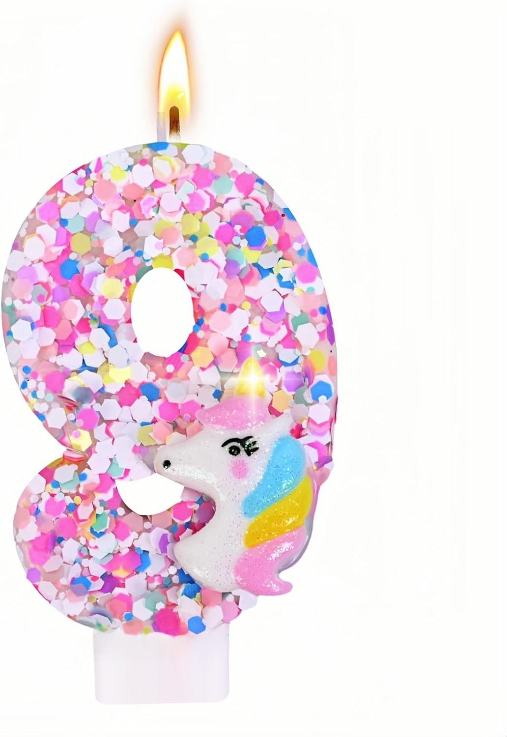 Unicorn Number Birthday Candles Decoration, Unicorn Themed Birthday Party Supplies, Glitter Sequin Birthday Cake Topper for Boy Girl Kids (Number 9)
