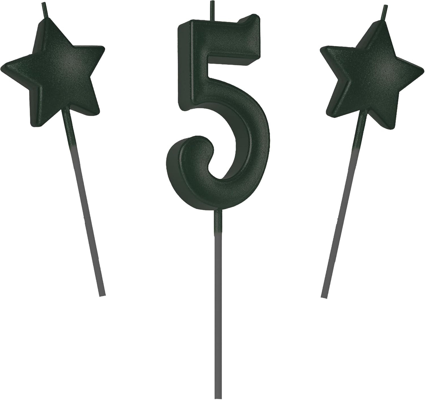 2.75in Tall Black Number 5 Birthday Candles, Glitter Happy Birthday Cake Cupcake Toppers Decoration for Adults/Kids Party Baking
