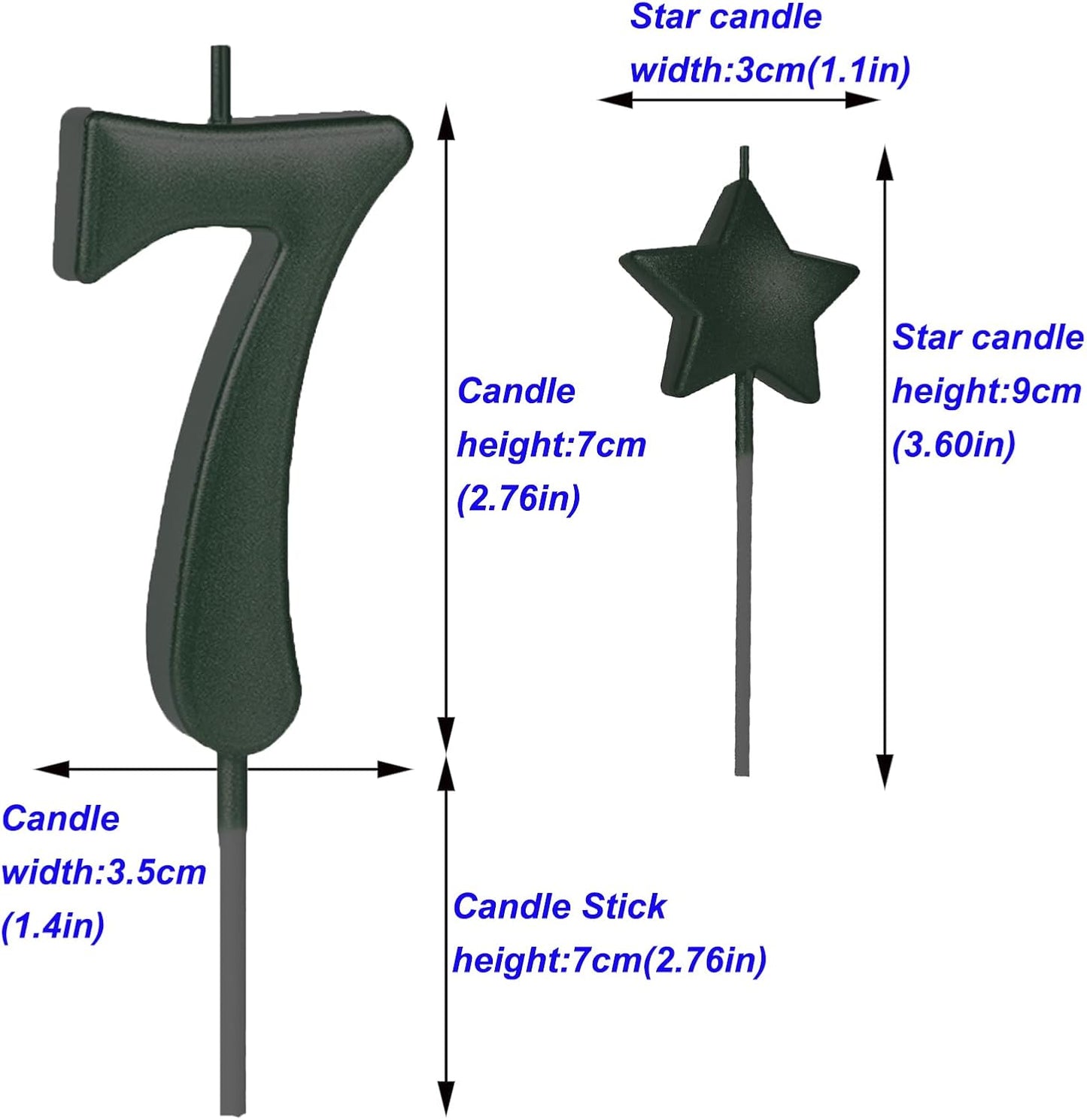 2.75in Tall Black Number 7 Birthday Candles - Glitter Black Happy Birthday Cake Toppers and Cupcake Decoration for Adults and Kids' Parties