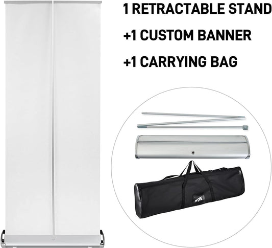 Customized Retractable Banner Stands for Business with The Carry Bags, Vertical Banner Stands, Indoor Outdoor Displays for Advertising, Birthdays and Parties, Rolling Banner Stands, Customizable Signs with Stands, 33x81in
