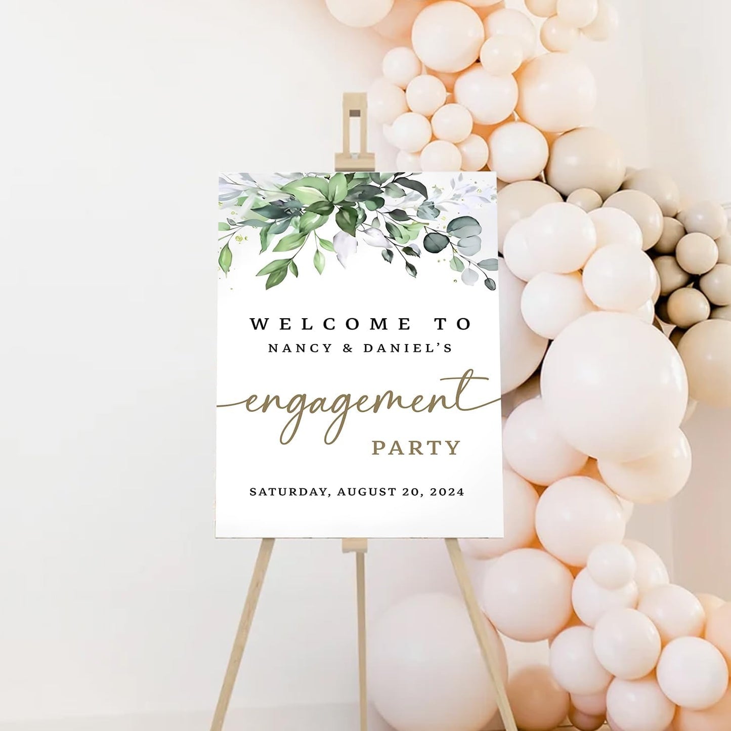 Engagement Welcome Sign, Greenery Style, Full Size, Plastic, 12x18 inches