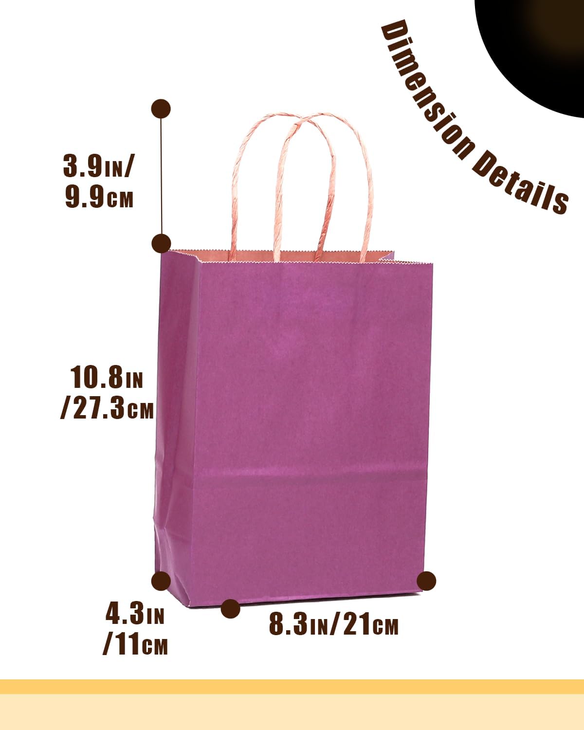 qiqee 100PCS Gift Bag with Handles Bulk Purple Paper Bags Multiple Uses (11"x5"x8" Medium Size)