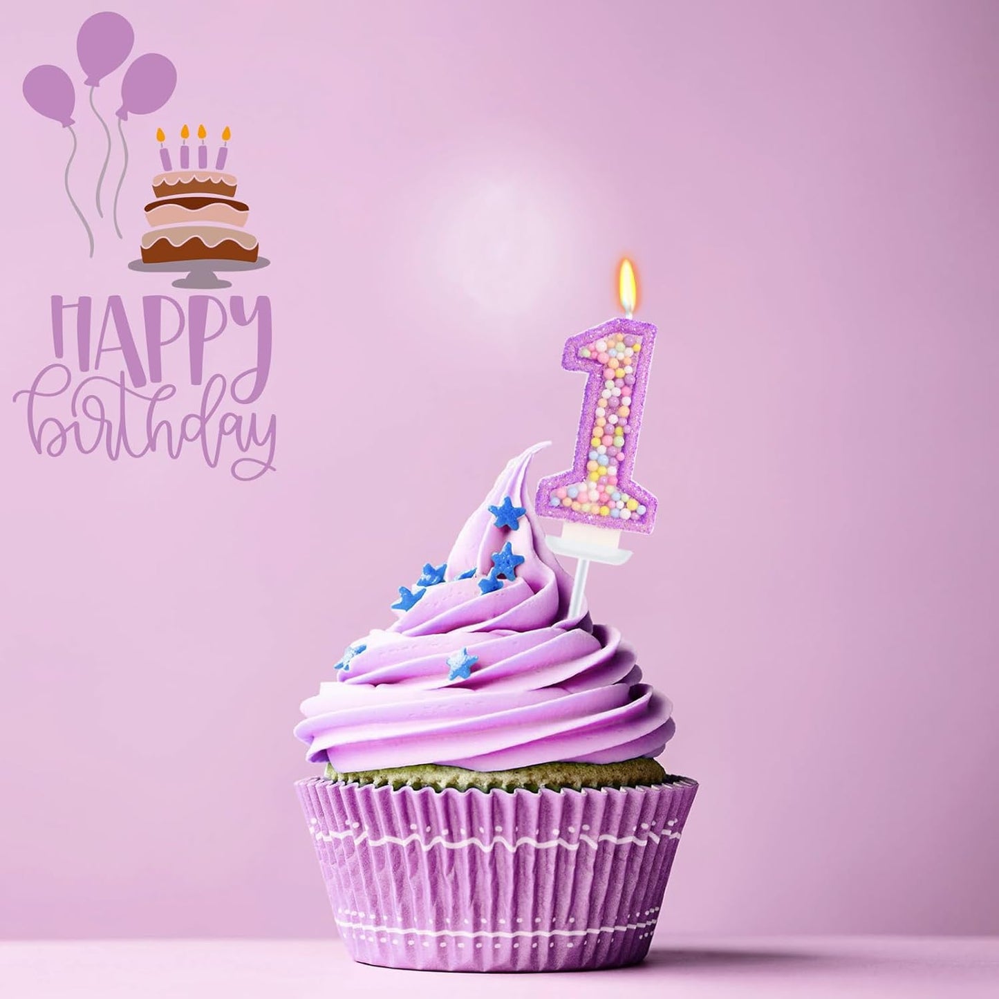 Birthday Candles - Number 1 Candle, Colorful Macaron Candles for Boys/Girls, Purple Party Decorations, Purple Cake Decorations
