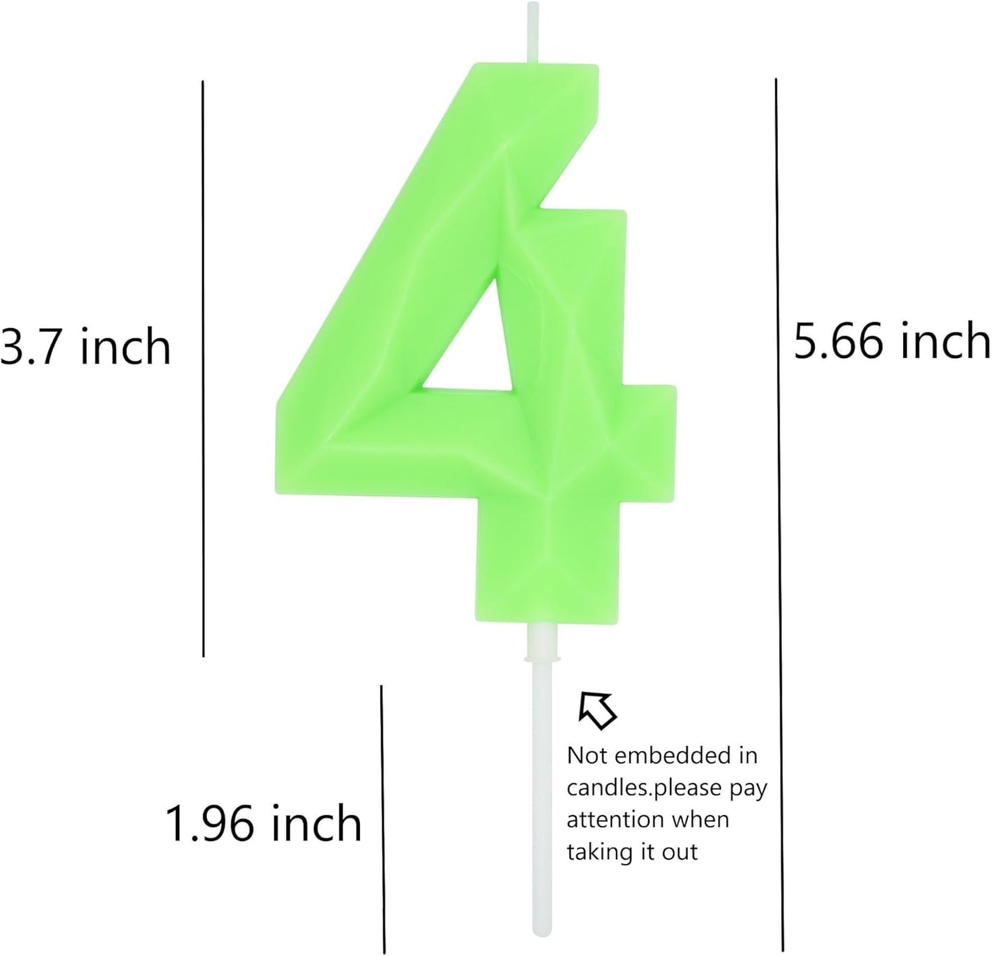 DERVENTA Large Birthday Candle Number 3D Luminous Green 3.7 inch Party Celebration Anniversary Decoration Cake Topper 1 Piece (Luminous Green Number 4)