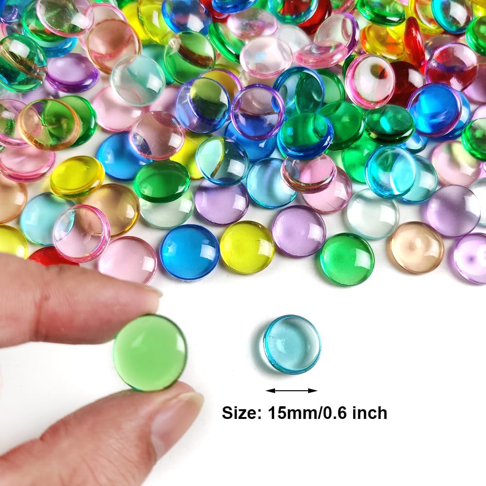 HappyFiller 630 PCS Multi Colored Acrylic Gems Stones 0.6" Plastic Flat Marble Gemstones for Mancala Replacement Beads,Vase Fillers,Arts Crafts,Party Decor Confetti,Fish Bowl Pebbles
