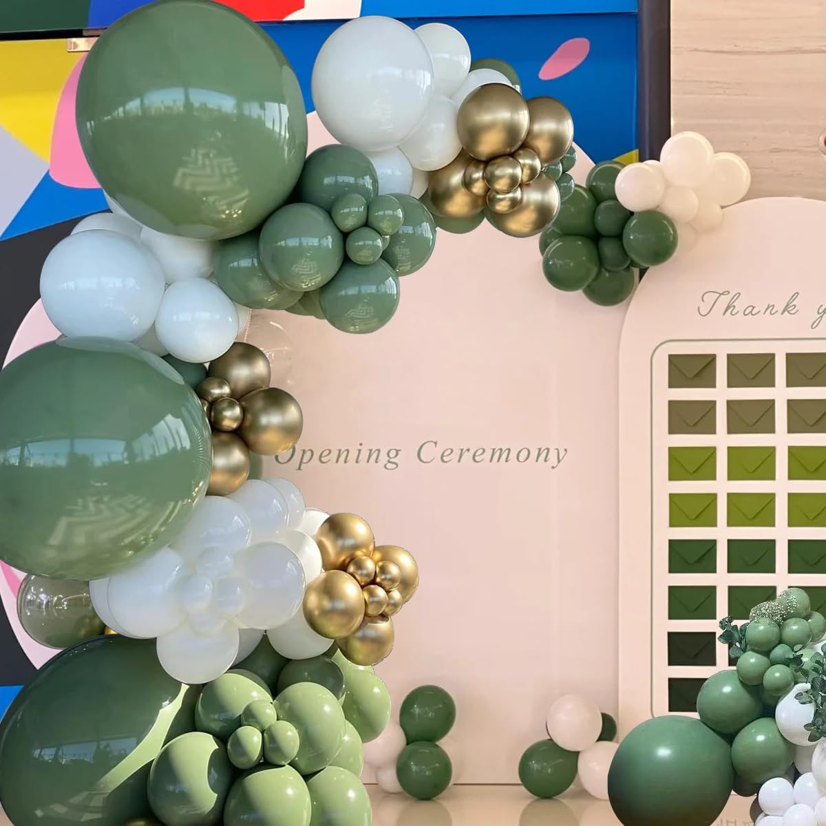 Green White Gold Balloon Arch Kit, 146Pcs Avocado Green Metallic Chrome Gold Confetti and White Latex Balloons for Wedding Birthday Baby Shower Decoration