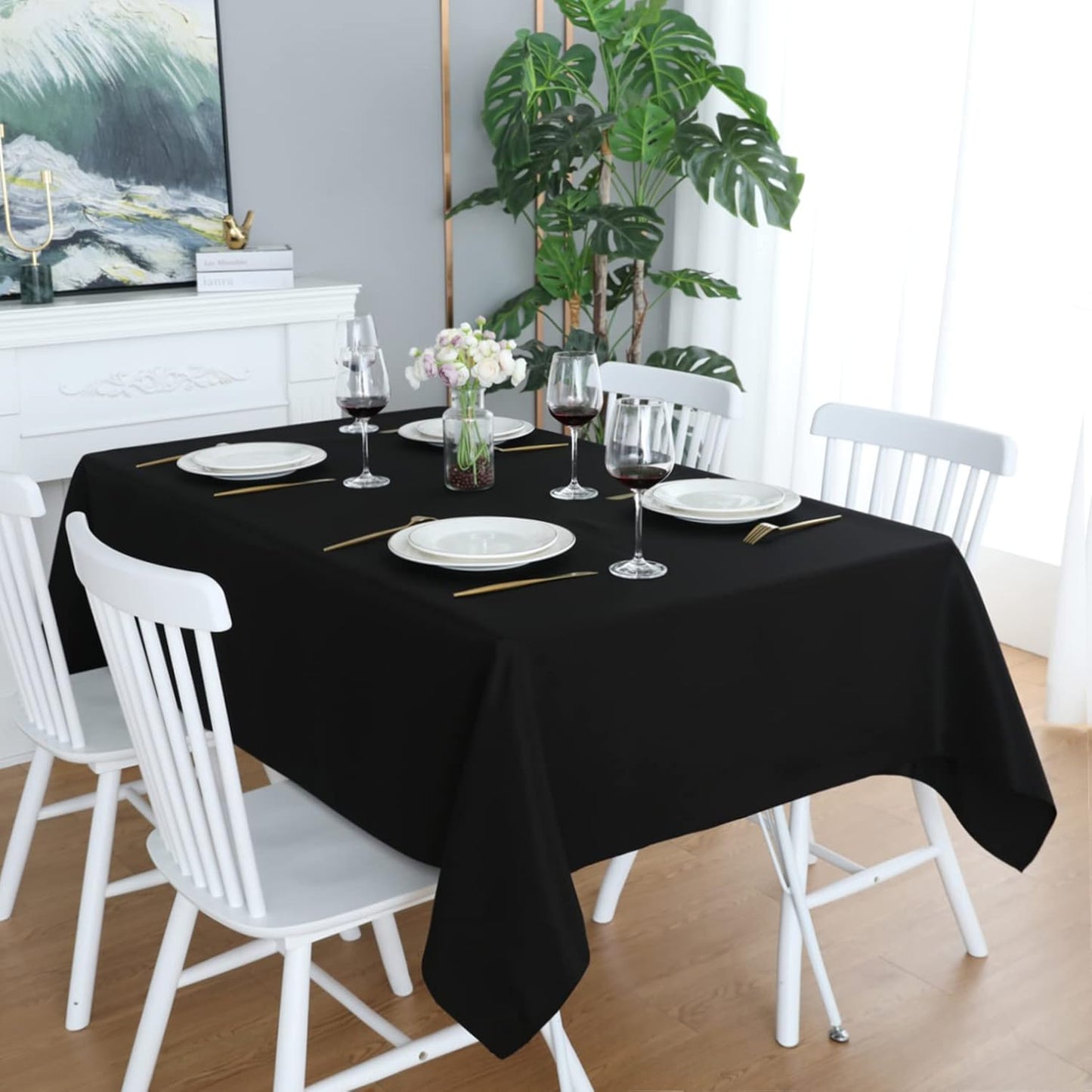 FOLINS&HOME Black Square Tablecloth 54 x 54 Wrinkle Free Waterproof Polyester Table Cloths, Spillproof Heavy Duty and Washable Table Cover for Party, Banquet, Indoor and Outdoor-Rectangle/Oblong