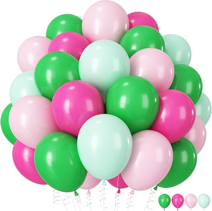 Pink and Green Balloons, 12 Inch Hot Pink Sage Green Balloons for Woodland Safari Baby Shower Wedding Tropical Hawaiian Summer Birthday Party Decorations