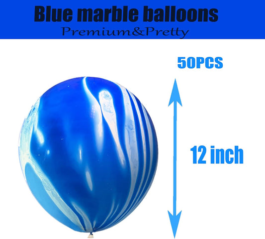 Blue Marble Balloons Marbled Agate Latex Balloons Swirl Blue Balloons 12 Inch 50 PCS Tie Dye Balloons for Birthday Party Christmas Decoration Wedding Baby Shower Festival