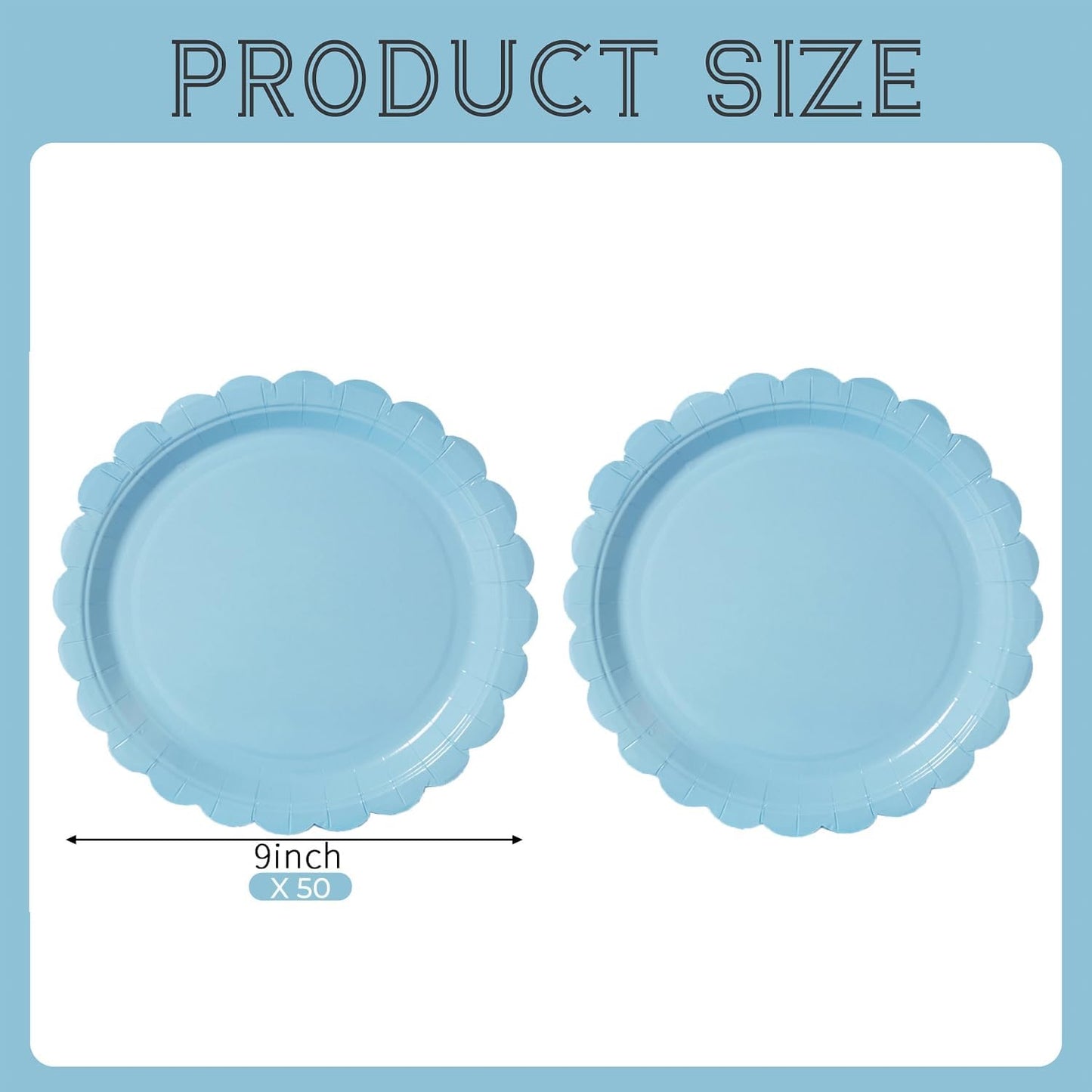 BEFORYOU 50PCS Scalloped Disposable Paper Plates Dessert Cake Party Plates for Baby Shower, Wedding,Bridal Shower Birthday Party Supplies (Blue, 9IN)
