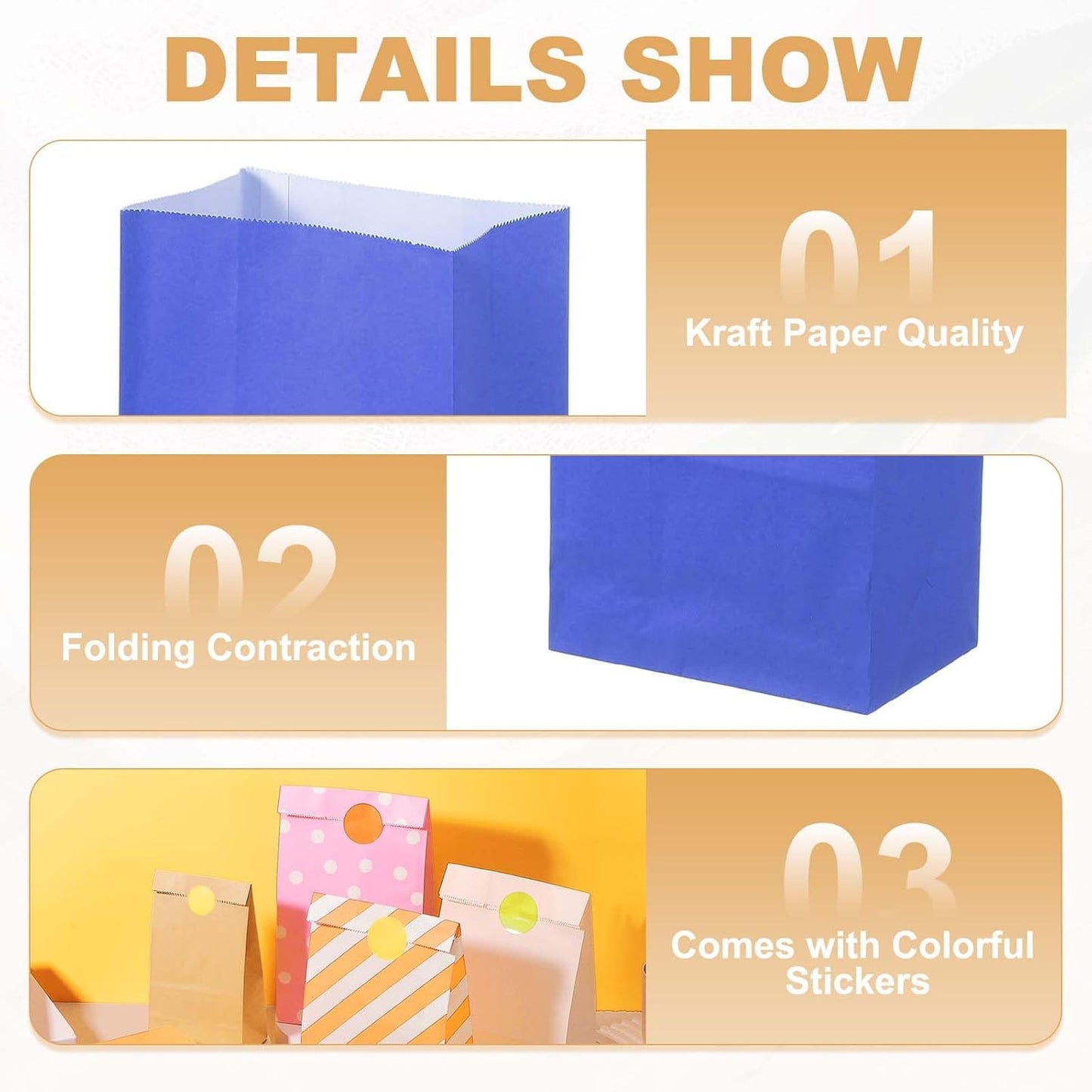 PATIKIL Party Favor Bag, 24 Pcs 5.1x3.1x9.4 Inch Medium Paper Candy Bags Gift Treat Celebration Halloween Goody Birthday Wedding Party with Stickers, Navy Blue