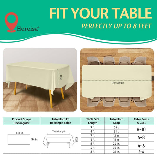 Disposable Ivory Plastic Tablecloth 54x108 Inch, 10-Count Waterproof Rectangle Table Cover for Events, Catering