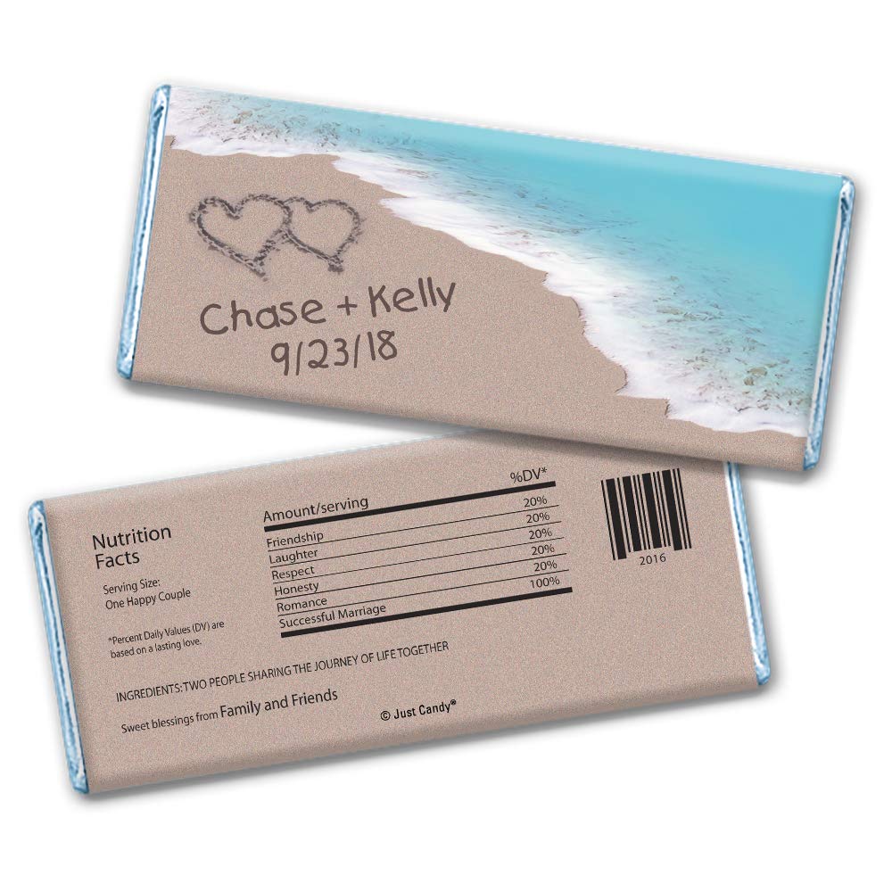 Beach Themed Wedding Candy Favors Personalized Milk Chocolate Bars (12 Bars) - Blue Foil