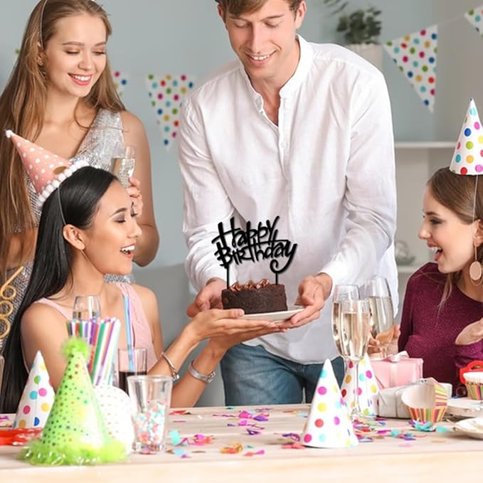 Happy Birthday Cake Topper, Black Acrylic Versatile Cake Topper for Birthday Party Decoration Ideas, Perfect Keepsake for your family and friends