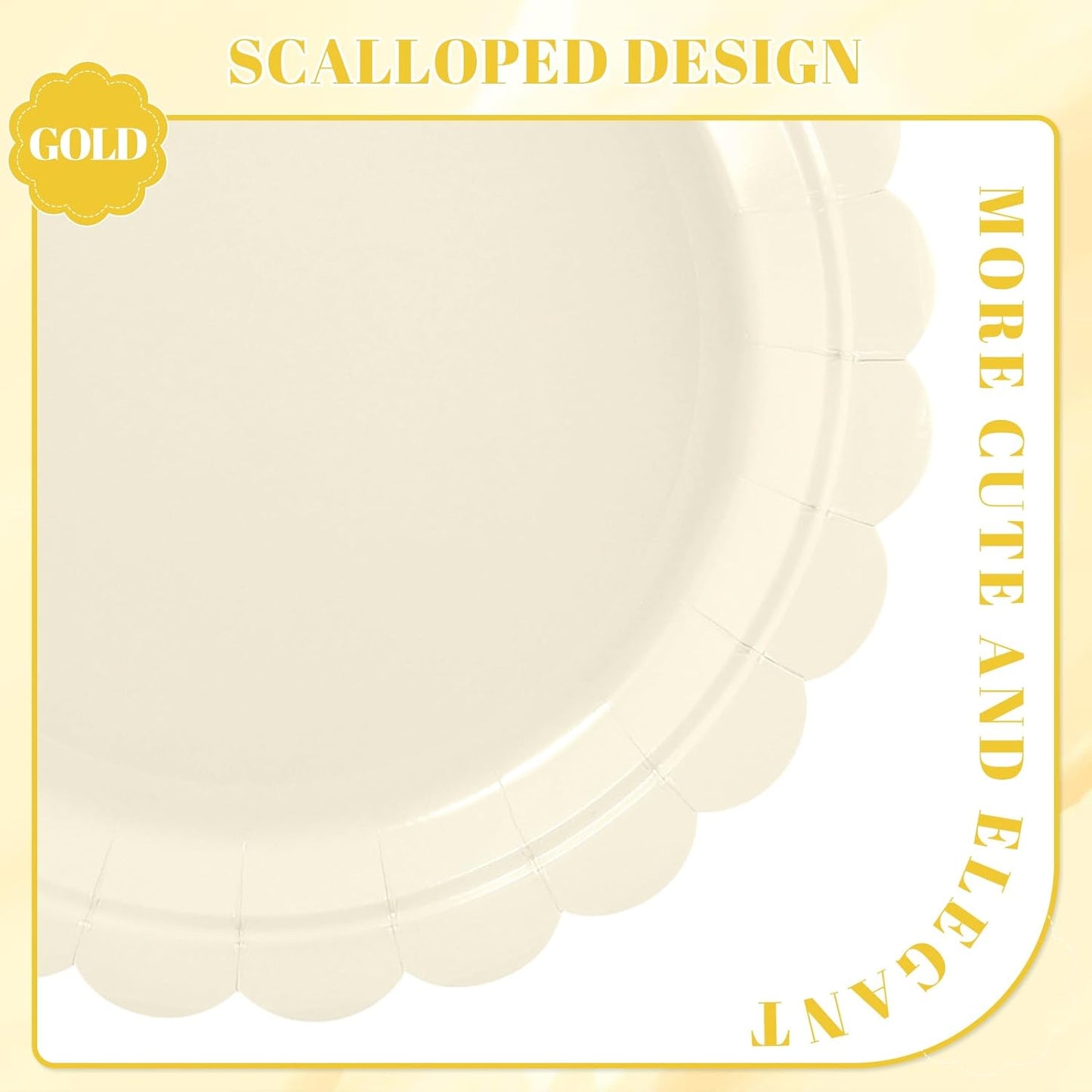 30 Pcs Dessert Plates Disposable, 7 Inch Ivory Paper Plates Scalloped Small Cake Appetizer Birthday Plate Cream Party Plate for Thanksgiving, Wedding, Baby Bridal Shower