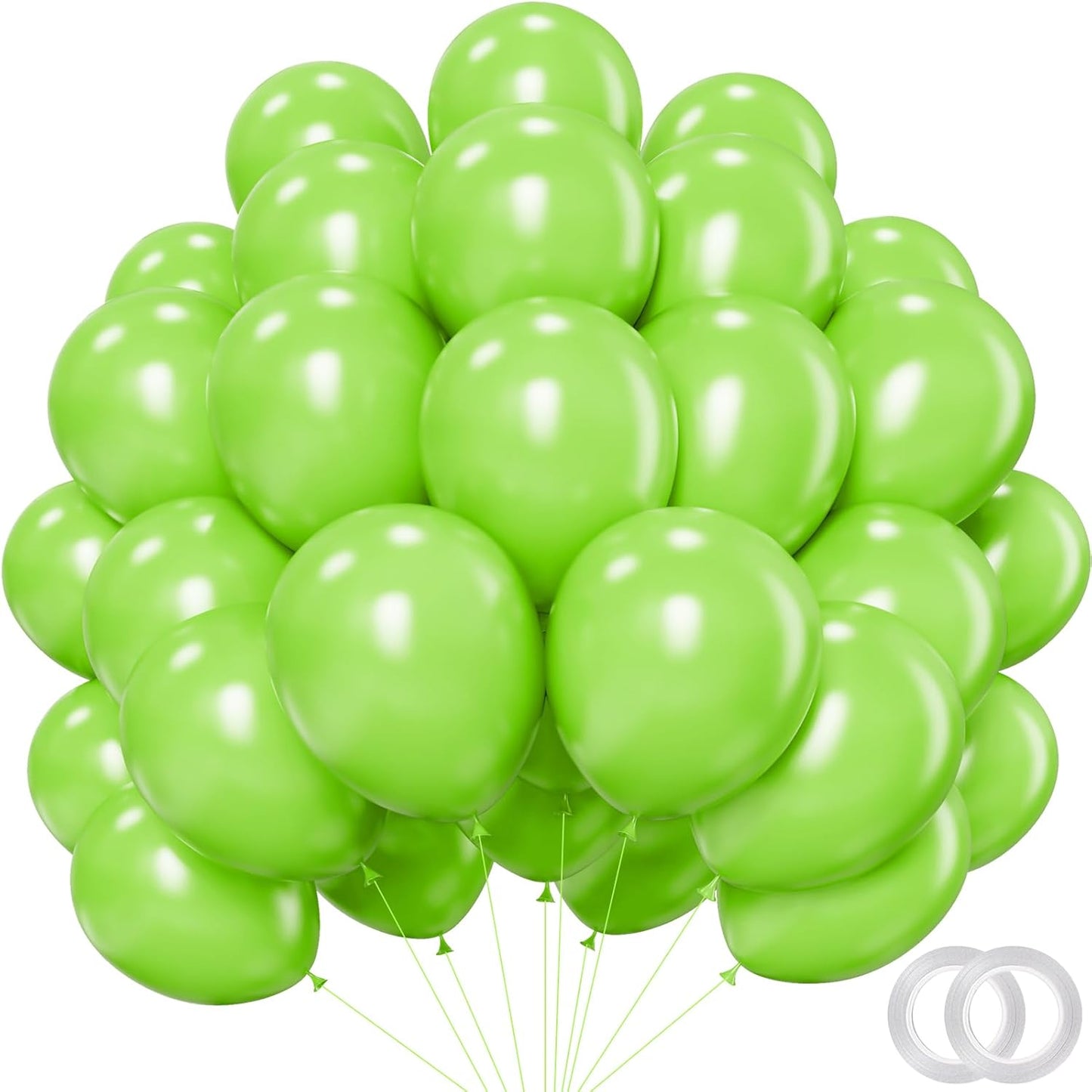Lime Green Balloons - 12 inch 100pcs Latex - Round Light Green Birthday Balloons with 2 Ribbons for Birthday Dinosaur Jungle Christmas Party Decorations