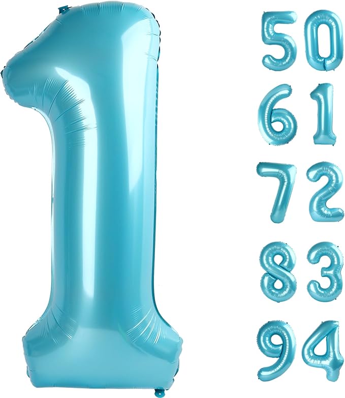 40 Inch Pearlescent Blue 1 Balloon for First Birthday, 1st Number Balloons Birthday Decorations for Girl Boy Kids Toddler Baby, One Giant Number 1 Balloon