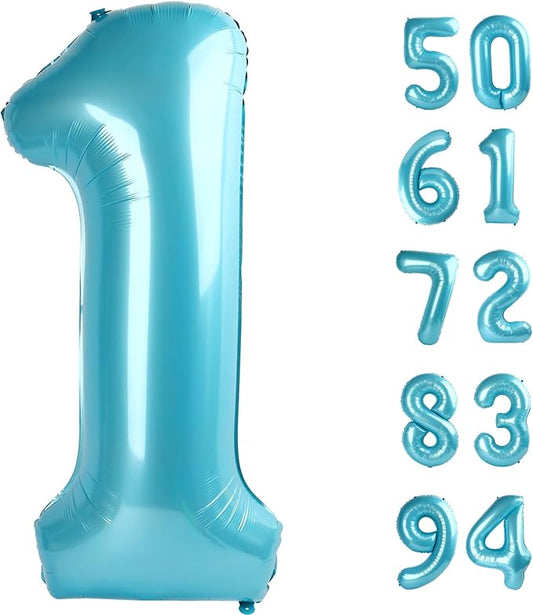 40 Inch Pearlescent Blue 1 Balloon for First Birthday, 1st Number Balloons Birthday Decorations for Girl Boy Kids Toddler Baby, One Giant Number 1 Balloon