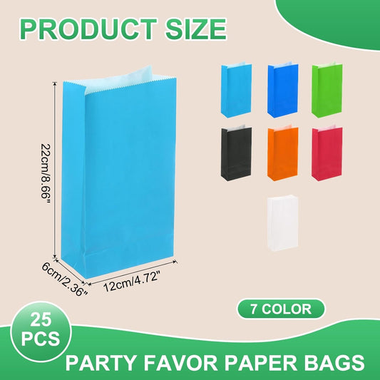 PATIKIL Party Favor Bag, 25 Pcs 8.7x2.4x4.7 Inch Mini Paper Candy Bags Gift Treat Celebration Halloween Goody Birthday Wedding Party with Stickers, Blue